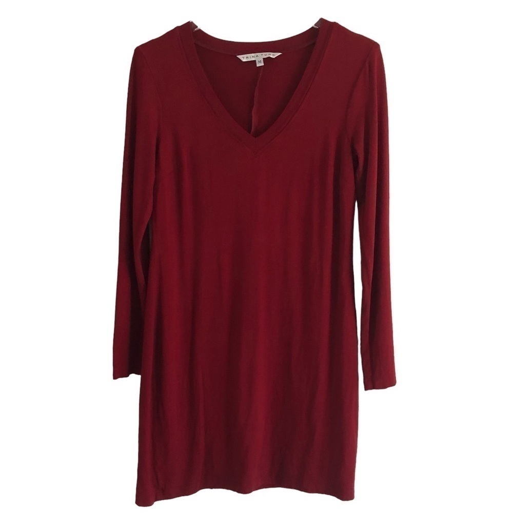 Trina Turk Long Sleeve V-Neck Sheath Dress Red Medium